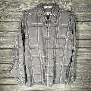 VTG Fox Collection JCPenney Grey Brown Plaid Collared Buttondown Casual Sz L USA